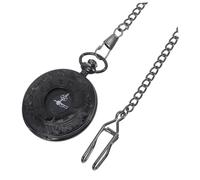 VALICLUD Round Pocket Watch with Dual Display Roman Numerals Vintage Steampunk Black Dial Metal Case Thick Chain Men’s Retro Classic Pendant for Daily Wear