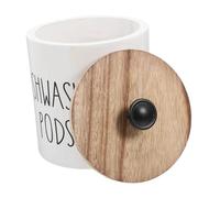 VALICLUD Round Wooden Dishwasher Pod Holder with Lid Laundry Scent Beads Container for Kitchen and Bathroom Storage Compact Laundry Bin for Tablet and Dryer Ball Organization