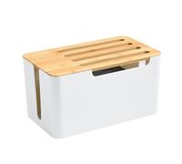 VALICLUD Router Organizer Box with Cable Management Power Cord Storage for Home and Office Large Bamboo Cover Box for Desk and Tv USB Systems White