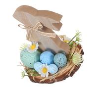 VALICLUD Rustic Farmhouse Blue Wooden Easter Bunny Figurine with Foam Egg and Flower, Smooth Edges Tabletop Decoration for Spring Party and Mantels, Easter Table Centerpiece Sign