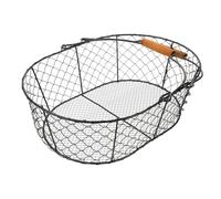 VALICLUD Rustic Metal Wire Basket with Wood Handle - Vintage Black Iron Storage Basket for Kitchen Pantry, Vegetable and Food Organization, Farmhouse Style Countertop Organizer