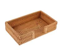 VALICLUD Rustic Rattan Woven Napkin Box Tissue Holder with Stable Flat Base for Dining Table Bathroom Kitchen Handwoven Decorative Storage Organizer for Home Hotel Restaurant Use