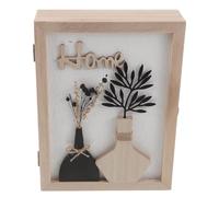 VALICLUD Rustic Wooden Key Organizer Box with Dried Flower Door, Wall-Mounted Decorative Key Cabinet for Home Entryway and Office Storage