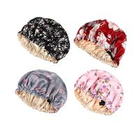 VALICLUD Satin Sleep Cap Adjustable Night Sleep Hat 4Pcs Soft Lightweight Printed Hair Protection for Women Wide Brim Sleeping Shower Hair Care