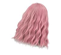 VALICLUD Short Bob Pink Curly Wig with Air Bangs Fashionable Cosplay Hairpiece for Women Synthetic Party and Role Play Headdress