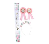 VALICLUD Shower Decorations Pink Sash Tiara Headband Badge for Mom Dad Lightweight Comfortable Maternity Party Favors for Gender Reveal Celebrations