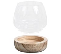 VALICLUD Small Japanese-style Glass Fish Bowl with Wooden Base, Mini Hydroponic Plant Vase for Home Decor, Tabletop Micro Landscape Container, 1pcs Small Size