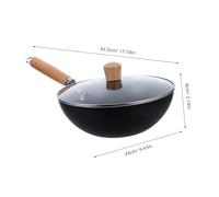VALICLUD Small Uncoated Iron Wok Pan with Heat Resistant Wooden Handle and Lid Deep Stir Fry Skillet for Cooking Kitchen Frying Pan with Hanging Ring for Space Saving Storage