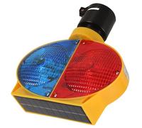 VALICLUD Solar Powered Barricade Strobe Light with Clamp Style, Red and Blue Plastic Roadside Safety Lamp, 3.7v 2000ma Lithium Battery, Easy Installation for Outdoor Use