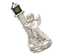 VALICLUD Solar Powered Resin Angel Pillar Garden Ornament, Outdoor Glowing Decoration for Patio Lawn, European Style Roman Column Sculpture for Home and Yard
