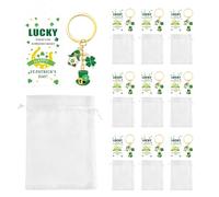 VALICLUD St Patrick’s Day 30pcs Four-leaf Clover Keychain Set with Metal Lucky Charms, Green Shamrock Keyrings for Handbag, Backpack, and Party Decorations, Includes Mesh Bags and Hanging