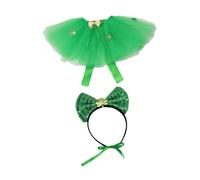 VALICLUD St Patrick’s Day Pet Costume Set 2 Pieces Green Mesh Tutu Skirt and Headband Festival Dog Dress Accessory for Irish Holiday Party