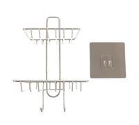 VALICLUD Stainless Steel Double-deck Storage Shelf with Large Weight Capacity and Two Hooks, Punch-free Wall Mounted Soap Dish Holder for Bathroom and Kitchen Organisation