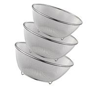 VALICLUD Stainless Steel Fine Mesh Rice Washer Strainer Bowl Set, Handheld Food Strainer Basket for Fruits and Vegetables, Kitchen Colander with Drain Function, 3pcs Kitchen Utensil