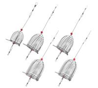 VALICLUD Stainless Steel Fishing Bait Cage with Spring Lid 5pcs | Portable Red Trap, Solid Welded Net Structure, Two Bottom Springs, Easy Bait Release Control