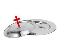 VALICLUD Stainless Steel Holy Communion Bread Tray with Lid and Red Cross Cap Polished Church Serving Plate for Easter Christening Baptism Multi-Event Religious Ceremony Supplies