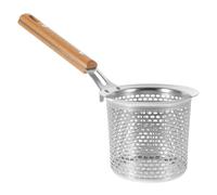 VALICLUD Stainless Steel Strainer with Wooden Handle, Noodle and Pasta Basket for Quick Drying and Saving Time, Sturdy Kitchen Colander Suitable for Home Cooking and Hot Pot