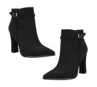 VALICLUD Stylish Chunky Heel Ankle Boots for Women Side Zipper Short Winter Booties with Toe Comfortable Arch Support Black Suede Pointed Toe Fashion Shoes
