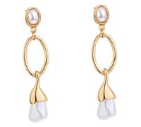 VALICLUD Stylish Retro Natural Stone Pearl Long Fringe Earrings for Women Golden White Metal Ear Dangler Fashion Jewelry for Party Casual Holiday Choice