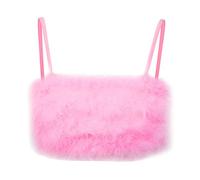 VALICLUD Tank Top Fuzzy Vest Faux Fur Bandeau Bra Top Waistcoat Spaghetti Strap Crop Top Pink