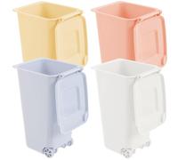 VALICLUD Tiny Waste Bucket with Lid, Plastic Desktop Trash Can and Stationery Organizer 4pcs for Office and Study (White, Pink, Yellow, Blue)