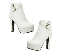 VALICLUD Toe High Heel Ankle Boots for Women Autumn Winter Fashion Thick Heel Short Boots with Buckle Lightweight Skid-resistant Casual Shoes Stylish and Comfortable Footwear for Daily Wear