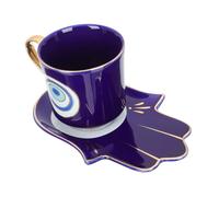 VALICLUD Turkish Blue Eye Ceramic Tea Cup with Saucer European Style Coffee Cup Holder for Home Office Edges Material Versatile for Tea Coffee Milk Hot Chocolate Juice
