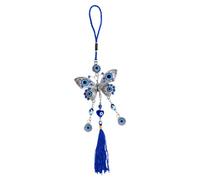 VALICLUD Turkish Style Blue Evil Eye Pendant Car Rear View Mirror Hanging Ornament with Rhinestone Butterfly Tassel Lightweight Protection Decor for Car Interior and Home Wall Unique Evil