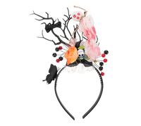 VALICLUD Unique Halloween Headband with Deer Antlers Ghost Skull Design Mexican Flower Crown Hair Accessory for Women for Day Dead Cosplay Festival Party Decoration