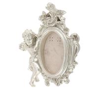 VALICLUD Victorian Style Resin Angel Figurine Photo Holder Frame Silver Oval Jewelry Display Vintage Wall Hanging Decorative Ornament for Tabletop and Home Decor