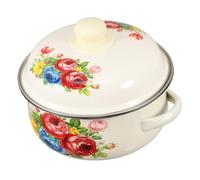 VALICLUD Vintage Enamel Soup Pot with Lid and Dual Handles 1.7l Cooking Stockpot for Even Heat Distribution and Easy Cleaning, for Family Gatherings and Outdoor Barbecues