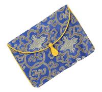 VALICLUD Vintage Ethnic Style Embroidery Brocade Books Storage Bag for Buddhist Scriptures and Music Books Small 17x13cm Blue Pouch Suitable for Bible Study