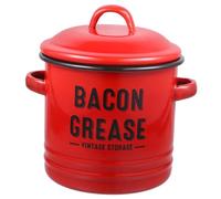 VALICLUD Vintage Red Enamel Pot with Lid Thick Coated Household Soup and Bacon Grease Container Microwave Safe Stew Pot for Cooking and Food Storage