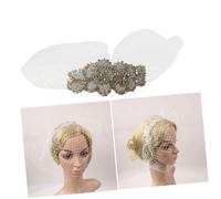 VALICLUD Vintage White Mesh Veil Headdress with Handcrafted Diamond Decoration, Woman Mesh Headwear for Wedding, Tea Party, and Formal Events