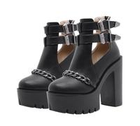 VALICLUD Water Resistant Thick High Heel Ankle Boots for Women Rivet Chain Decorated Platform Short Boots with Breathable Lining and Non-slip Sole Comfortable Shoes for Daily Wear and