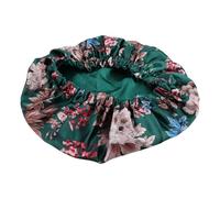 VALICLUD Waterproof Elastic Bathing Hair Cap for Women, Satin Shower Cap with Adjustable Hidden Buckle, Green Peony Pattern, round Sleeping Hair Bonnet for Beauty and Bath Use