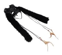 VALICLUD Werewolf Face Mask with Black Faux Headpiece Halloween Costume Accessory for Adults and Scary Animal Half Face Mask for Festival Cosplay and Party