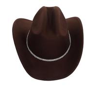 VALICLUD Western Cowboy Hat for Women and Men Felt Jazz Party Headgear with Rhinestone Band Lightweight Breathable Fedora for Summer Outdoor Activities Music Festivals and Western Themed Brown