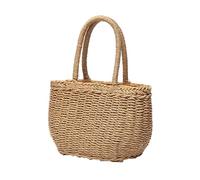 VALICLUD Wheat Straw Weaving Handbag Portable Tote Bag with Drawstring Closure Khaki Color Elegant Casual Style for Women Rounded Bottom for Cell Phone Wallet Cosmetics Storage