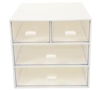 VALICLUD White 3-tier Drawer Style Desktop Storage Box with Four Grids, Abs and PC Material Cosmetic Organizer for Lip Gloss and Nail Polish Storage at Home, Easy to Open and Close