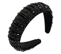 VALICLUD Wide Black Rhinestone Hair Band Crystal Headband Lightweight Beaded Hoop Party Decoration Stylish Elegant Hair Accessory for Women
