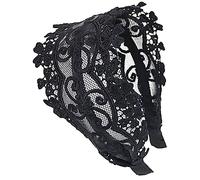 VALICLUD Wide Lace Headband for Women Floral Hairband for Parties 1 Piece Adjustable Black Hair Accessory for Fashionable Women and Girls