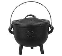 VALICLUD Witches Cauldron Halloween Pentagram Iron Pot with Lid and Handle | Decorative Cast Iron Design, Ceremonial Indoor Use, Black Finish, Pentagram Motifs, Fireproof Styling