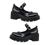 VALICLUD Women Chunky Heels PU Platform Casual Shoes Stylish Mary Block Heel for Work Party Formal Occasions Soft Upper Black