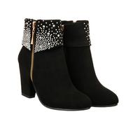 VALICLUD Women’s Black High Heel Wedding Short Boots with Rhinestones, Thick Heel Ankle Booties for Autumn Winter, Size 41, Chic Bride Footwear for Formal Occasions