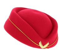 VALICLUD Women’s Flight Attendant Beret Hat in Dark Red Wool-like Felt, Airline Stewardess Costume Accessory for Cosplay, Stage Performance, and Themed Parties