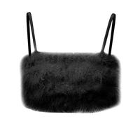 VALICLUD Women Tank Top Fuzzy Vest Faux Fur Bandeau Bra Top Waistcoat Spaghetti Strap Crop Top L Black