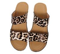 VALICLUD Women Wedge Sandals Leopard Print Summer Beach Party Casual Lightweight Non-slip Wedge Heels for Comfortable All-day Wear