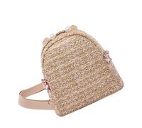 VALICLUD Women's Mini Straw Weave Backpack Pearl Zippers for Outdoor Travel | Khaki Design, Lace Detailing, Side Storage, Thick Hanging Buckle, Suitable for Power Banks, Umbrellas and Festivals