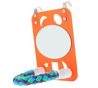 VALICLUD Wooden Parakeet Mirror Bird with Orange Reflective Surface Large Parrot Cage Accessory Hanging for Budgies and Small Birds